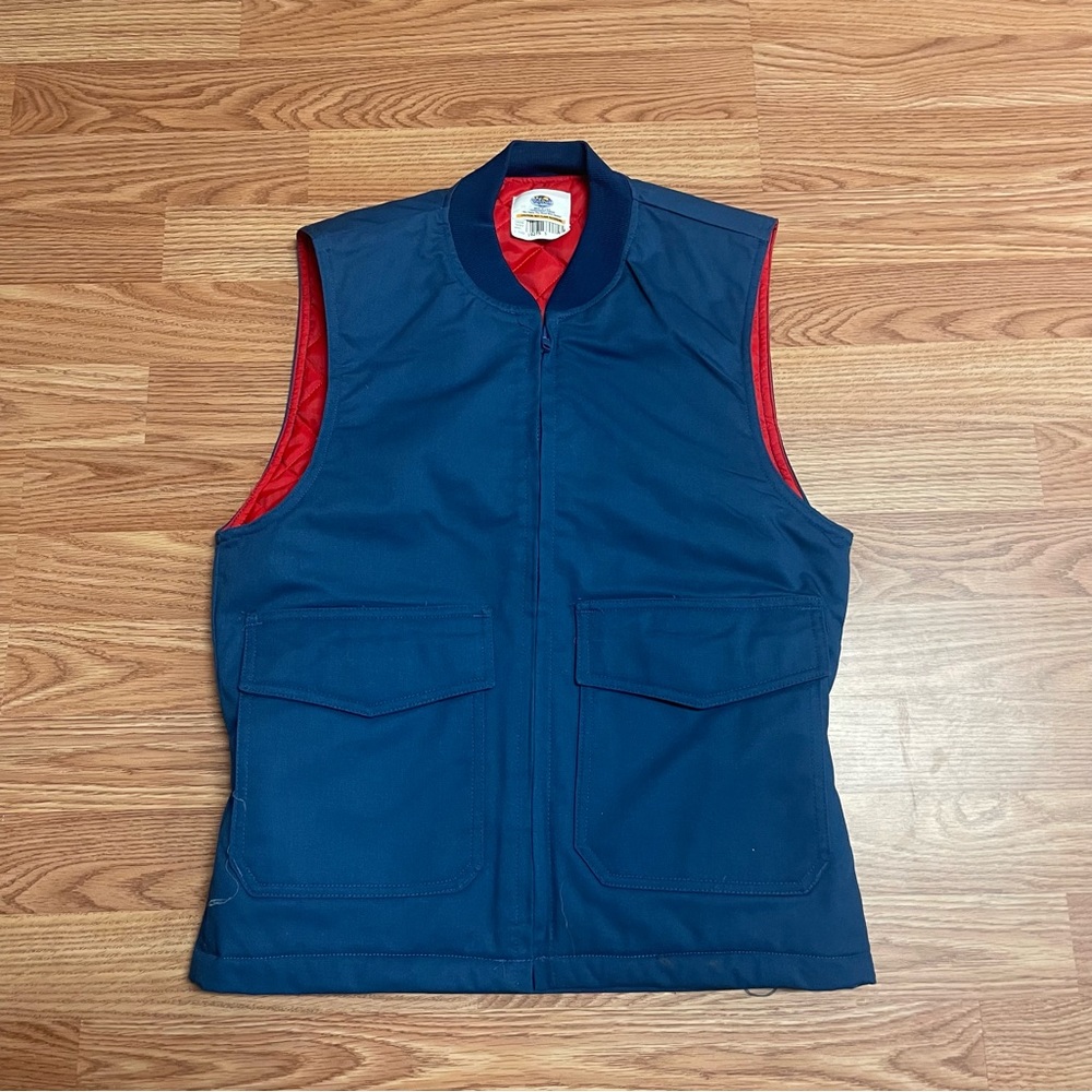 Vintage Riverside Men’s Quilted Work Vest Small Blue USA Made Pockets Cargo Full